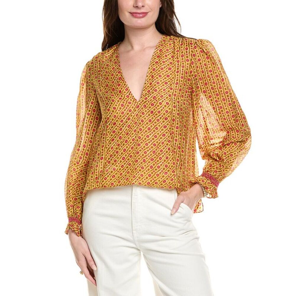 Saloni Womens Silk-Blend Top, Yellow
